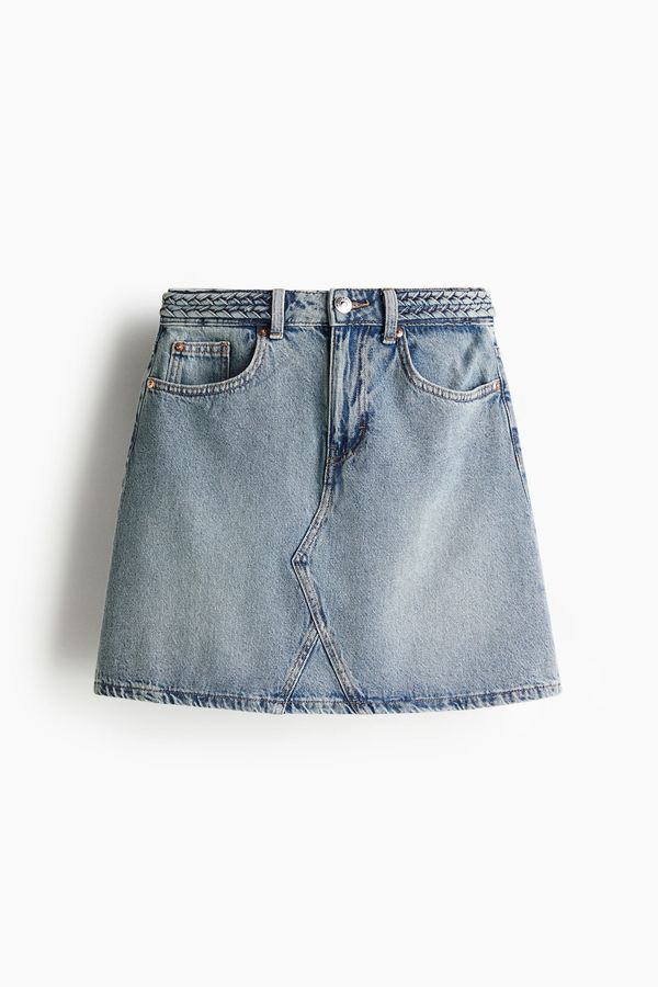 Braided-detail denim skirt