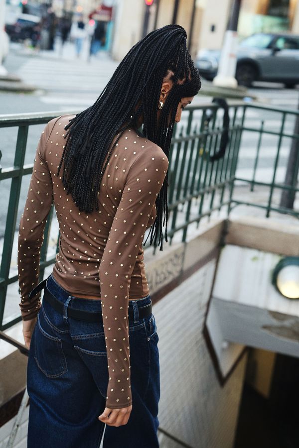 Studded turtleneck top