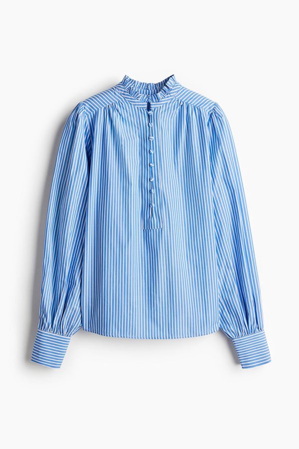 Frilled-collar cotton blouse