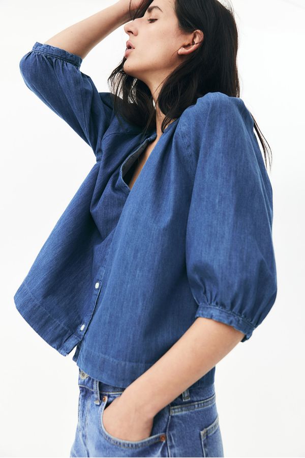 Blusa denim con mangas globo