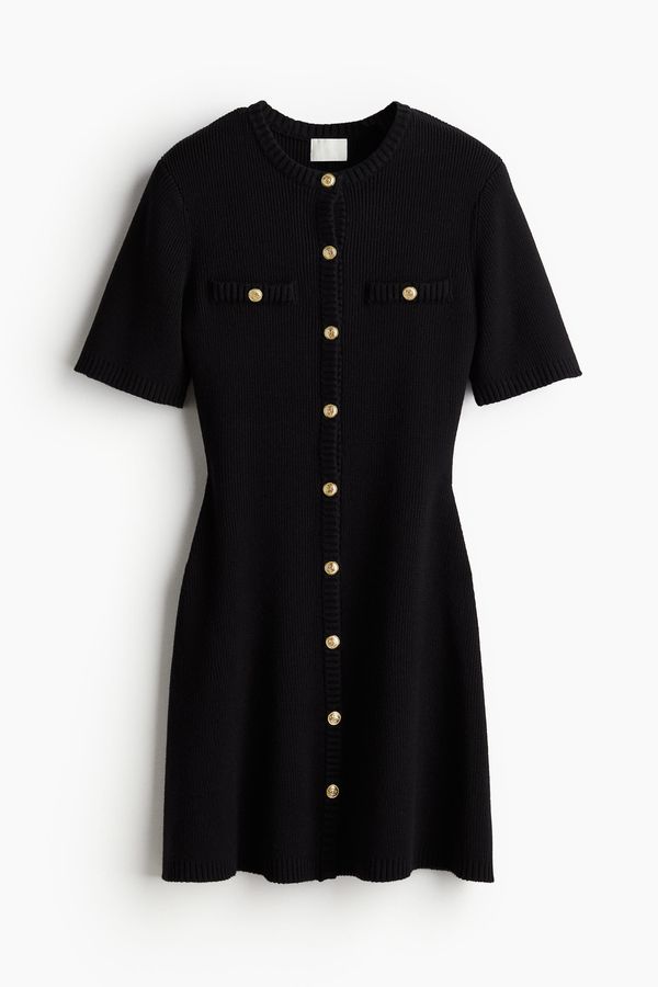 Vestido en tejido acanalado con botones delante