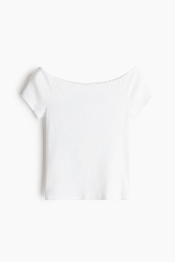 Blusa off-the-shoulder en punto acanalado