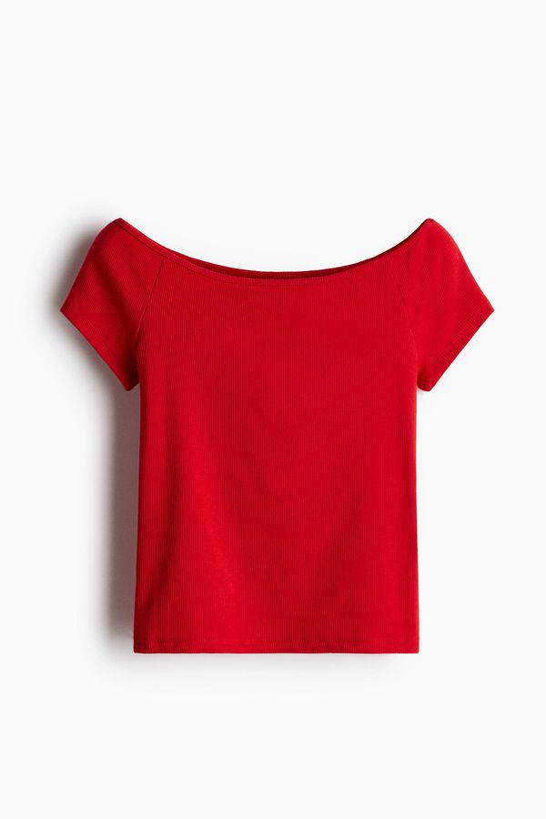 Blusa off-the-shoulder en punto acanalado