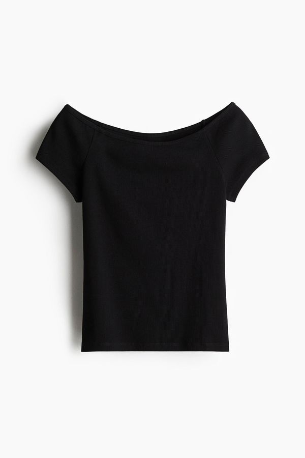 Blusa off-the-shoulder en punto acanalado