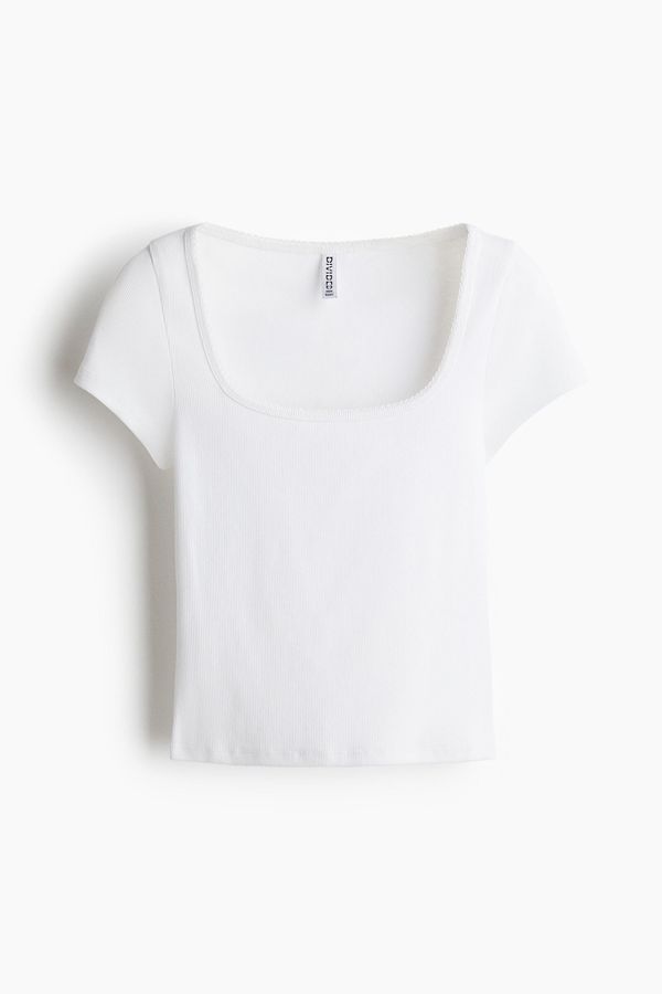 Camiseta en punto acanalado con ribete de picot