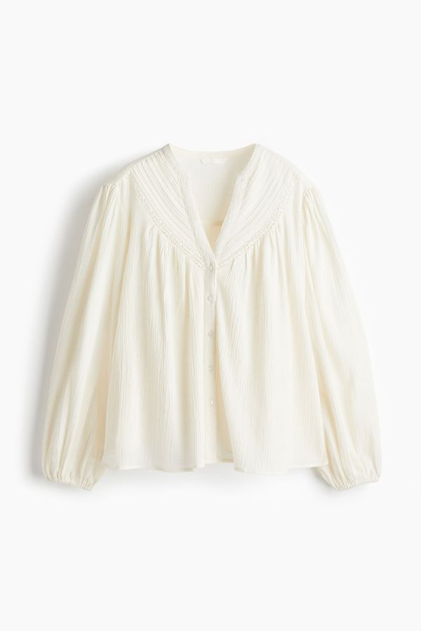 Blusa en mezcla de lino con efecto arrugado