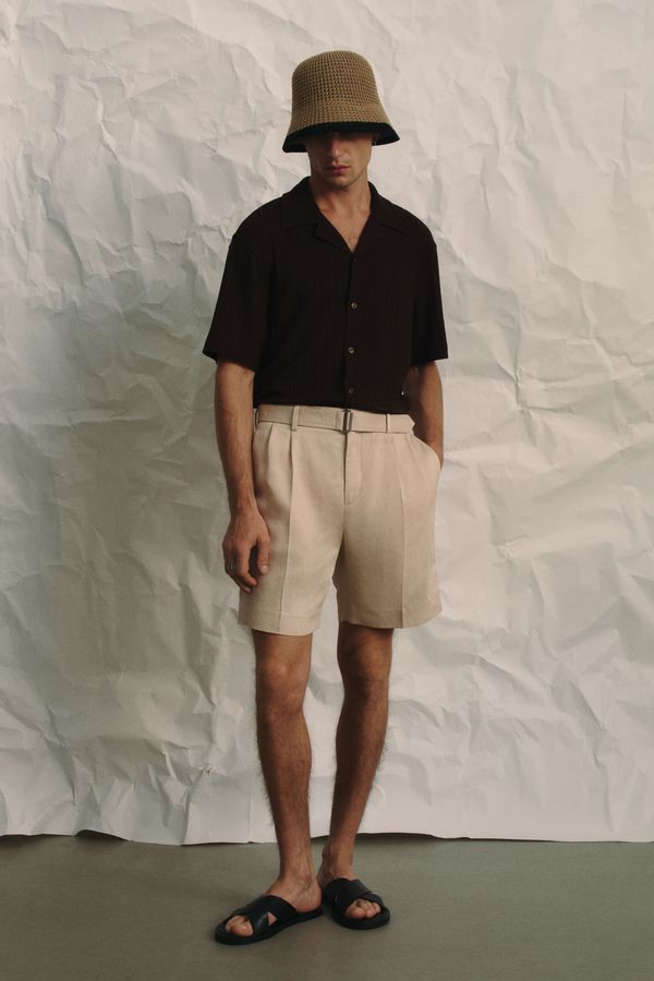Camisa resort en tejido acanalado Loose Fit