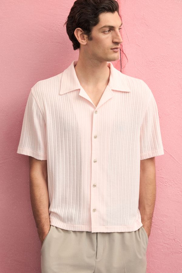 Camisa resort en tejido acanalado Loose Fit