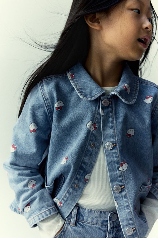 Chaqueta en denim de algodón estampada