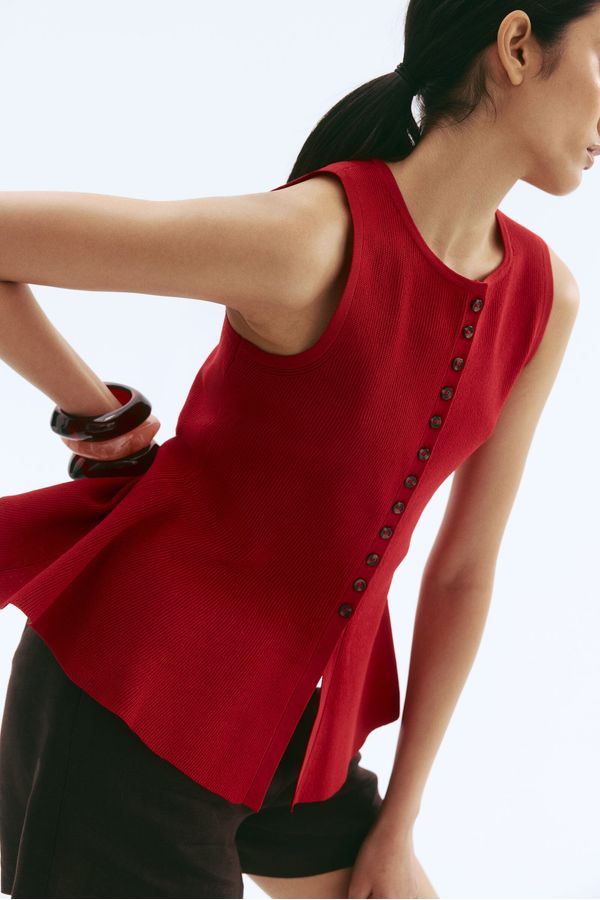 Blusa manga sisa en tejido acanalado con peplum