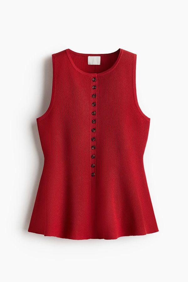 Blusa manga sisa en tejido acanalado con peplum